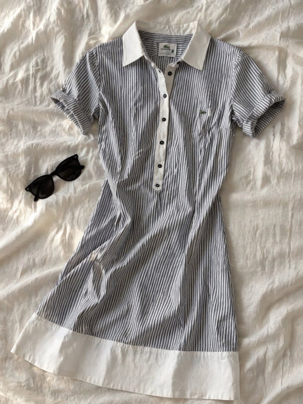 Lacoste Striped Polo Dress Navy White Collared Fitted Women's Size Medium/40
